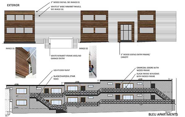 Bleu Apartments exterior wood renovation plan