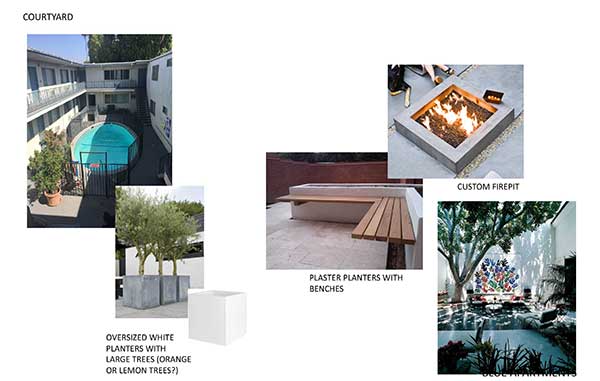 Bleu Apartments courtyard renovation plan with photos