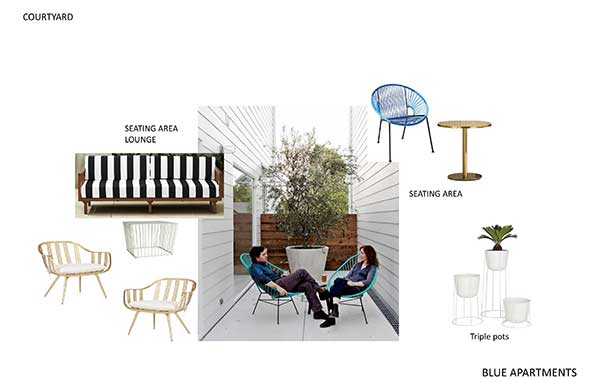 Bleu Apartments courtyard seating renovation plan